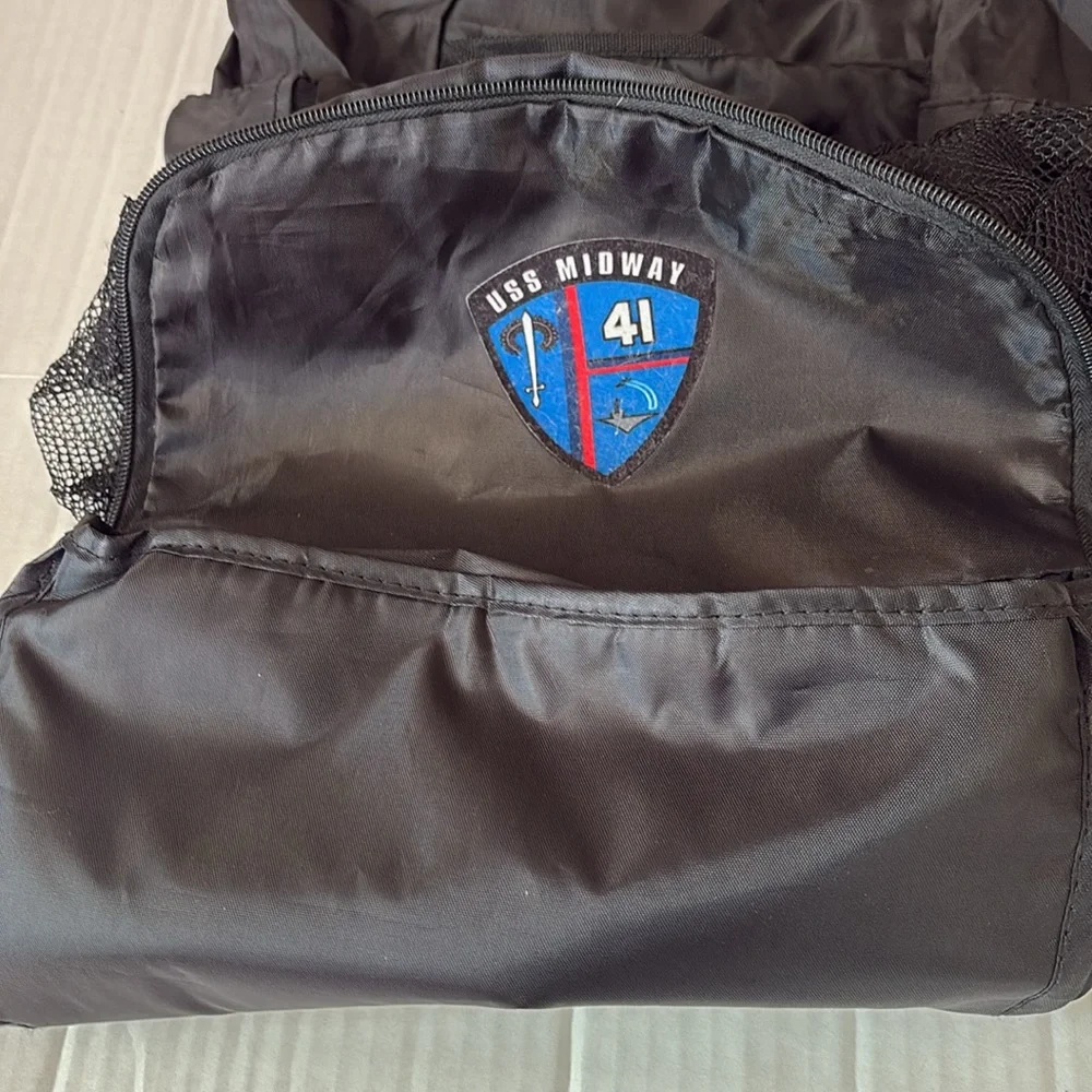 USS Midway backpack in a pouch, collectors item, black,many compartments, unisex